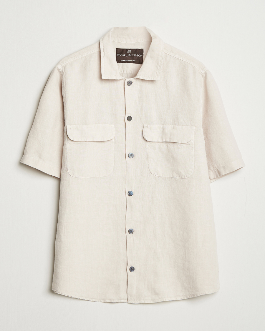 Oscar Jacobson Reg Fit City Linen Shirt Cream