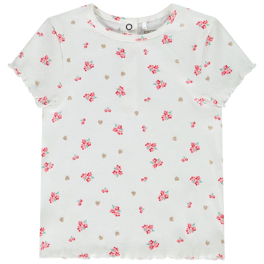 T-shirt manches courtes effet côtelé fantaisie pour bébé fille - Ecru