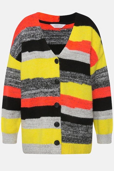 Strickjacke, oversized, Streifen, V-Ausschnitt, Langarm