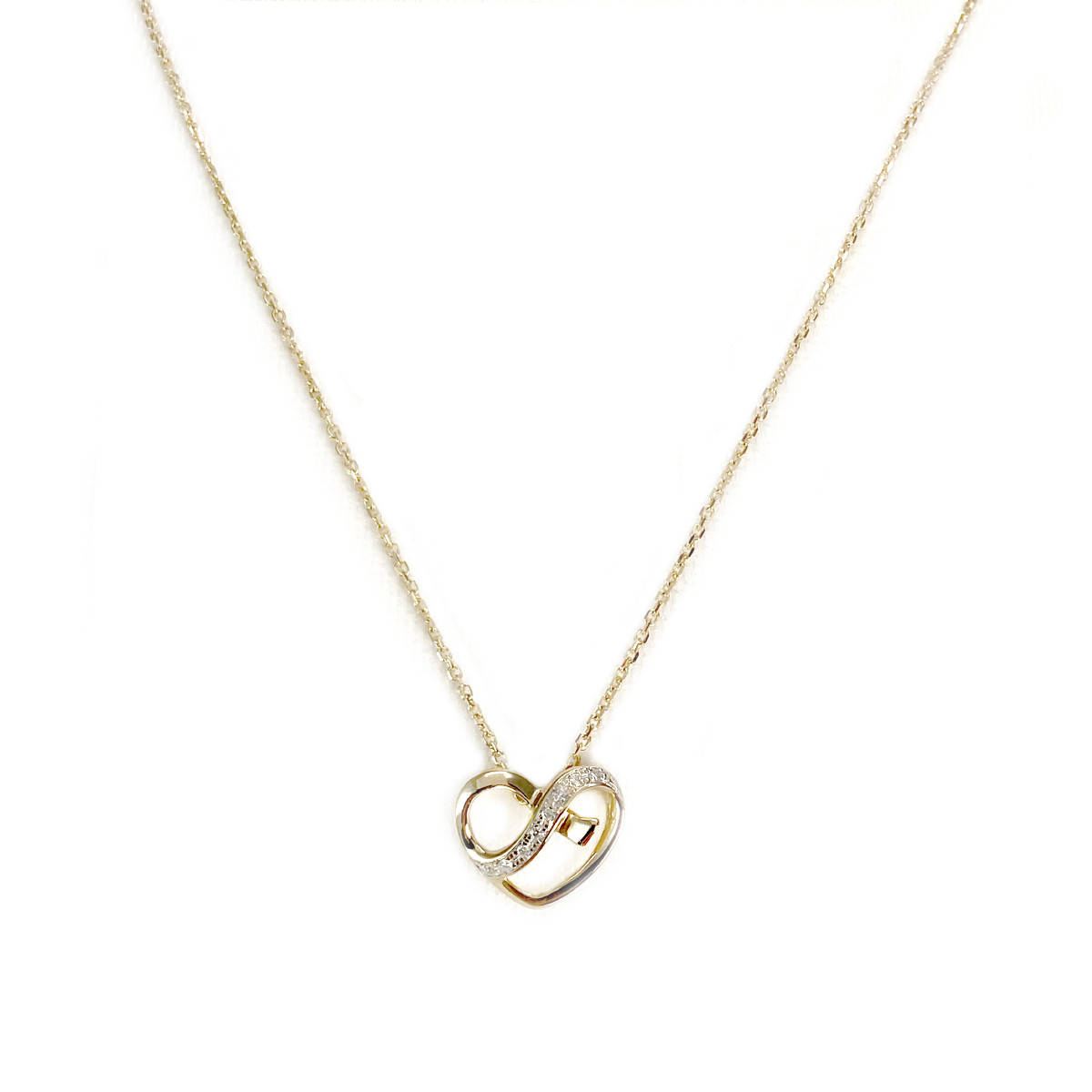 Collier d'occasion or 375 jaune et rhodié diamants 42 cm