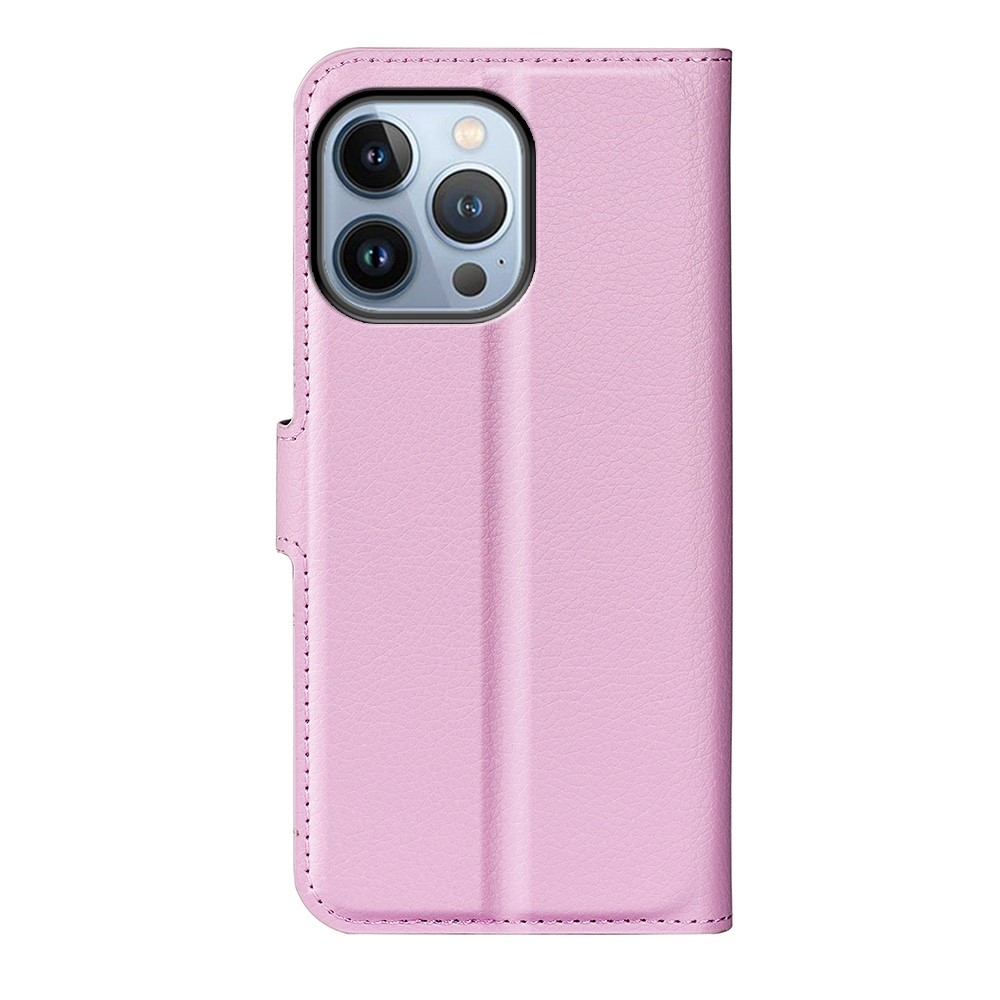 iPhone 14 Pro Max Leder Tasche Flip Cover Litchi Look - Rosa