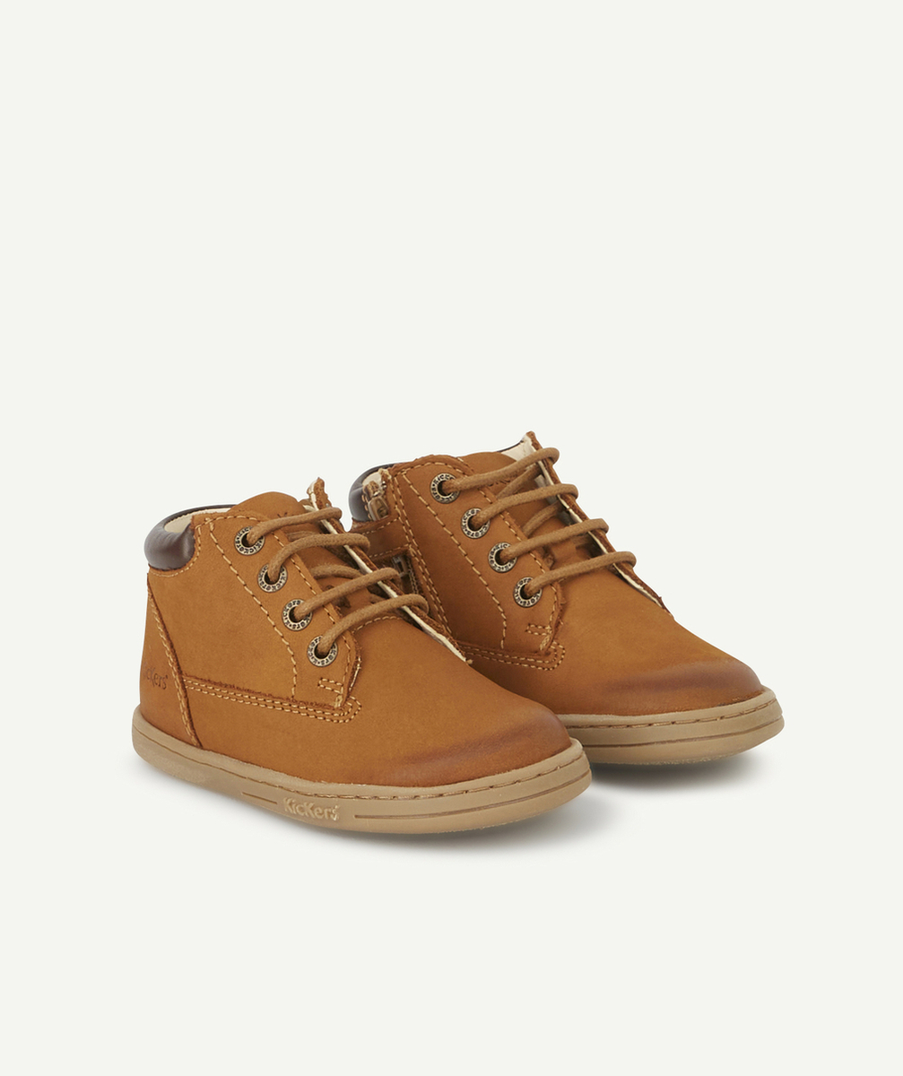 KICKERSBOTTINES EN CUIR CAMEL ET MARRON AVEC LACET BÉBÉ