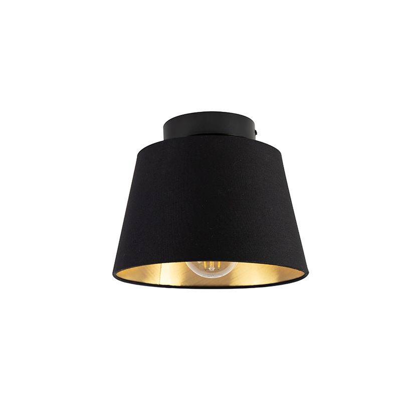 Plafondlamp met katoenen kap zwart met goud 20 cm - Combi zwart