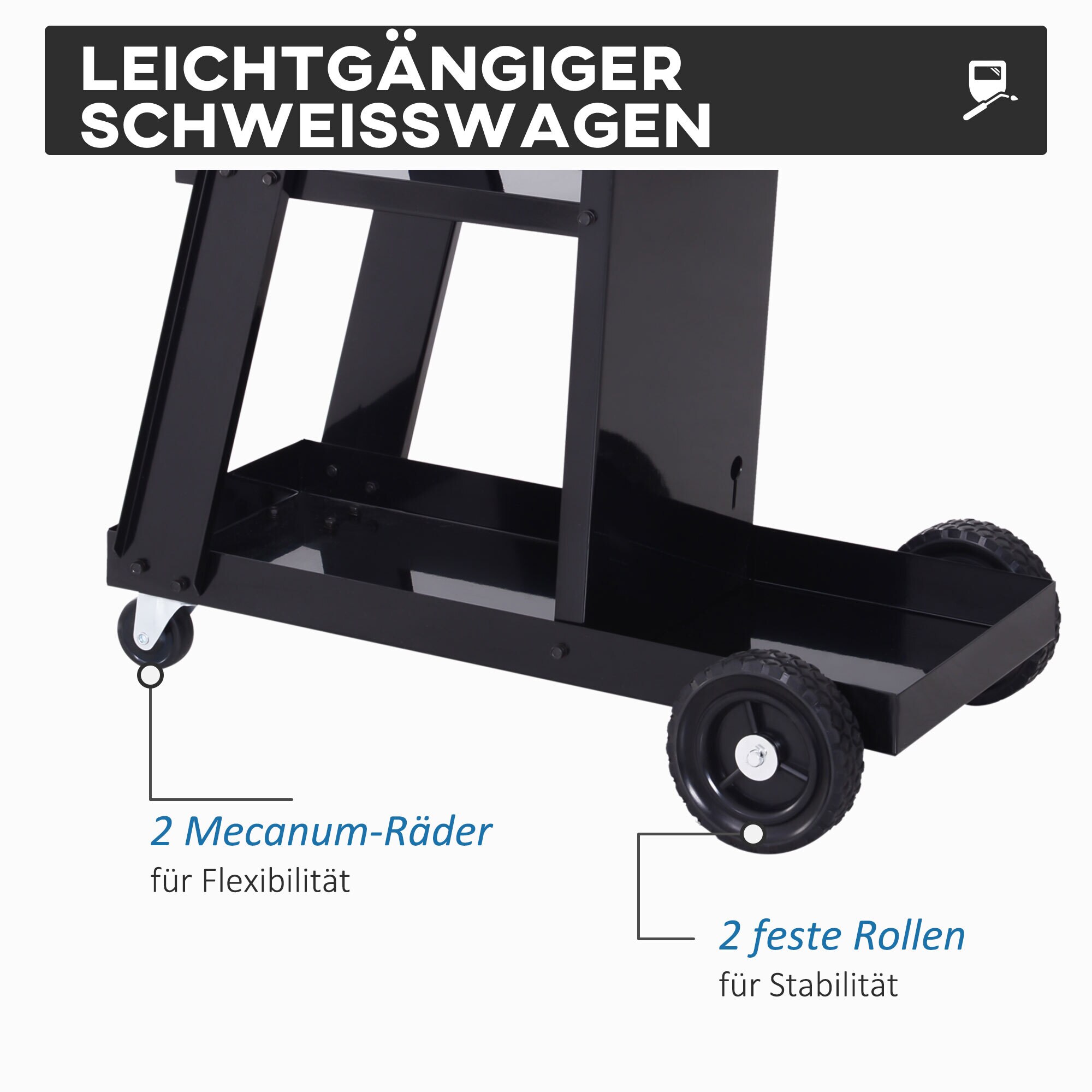 DURHAND Schweißwagen mit Sicherheitskette schwarz 71L x 39B x 70Hcm