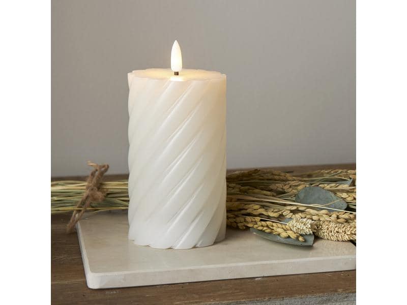 Star Trading LED-Kerze Pillar Flamme Swirl, Ø 7.5 x 15 cm, Künstliche Kerze mit beweglicher Flamme