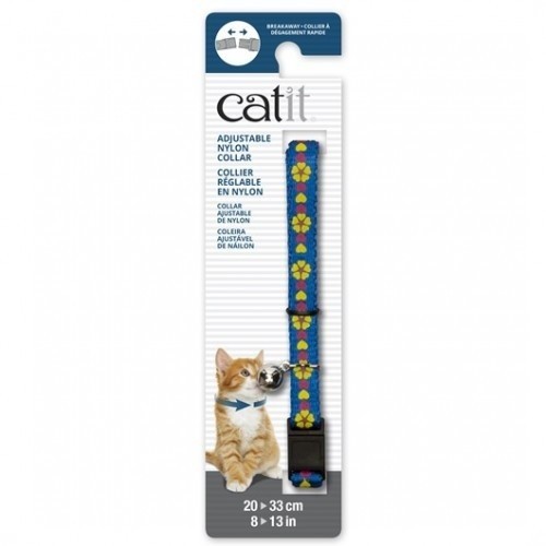 Coleira ajustável com sino para gatos, Azul/Flor
