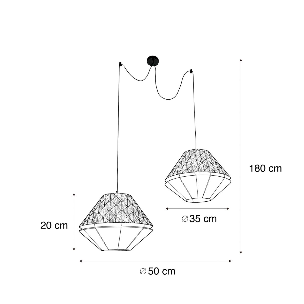Hanglamp zwart met dubbele velours lampenkap blad dessin en beige 2-lichts - Cava Luxe