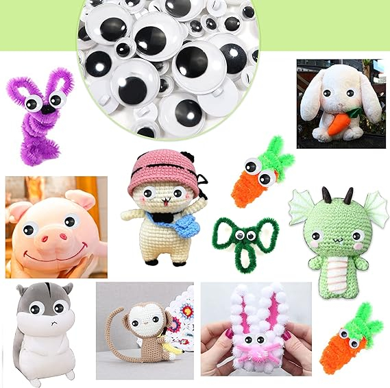 (10er Set) Ø12mm Wackelaugen DIY Bastel Augen Mercerie Zubehör zum Annähen - Schwarz / Weiss