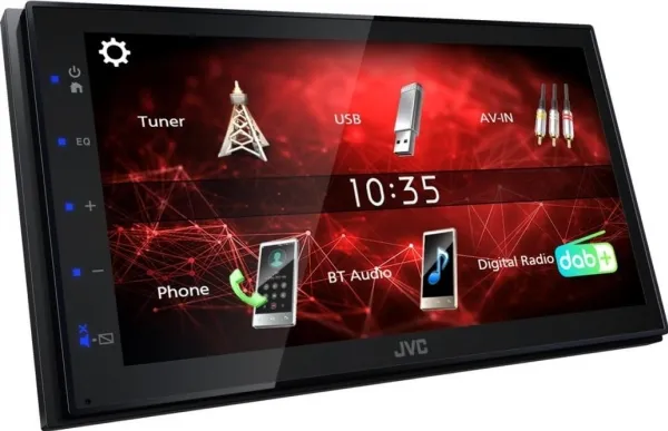 JVC KW-M27DBT, Sort, 2 DIN, 180 W, 64 W, 20 - 20000 Hz, 40 ohm (O)