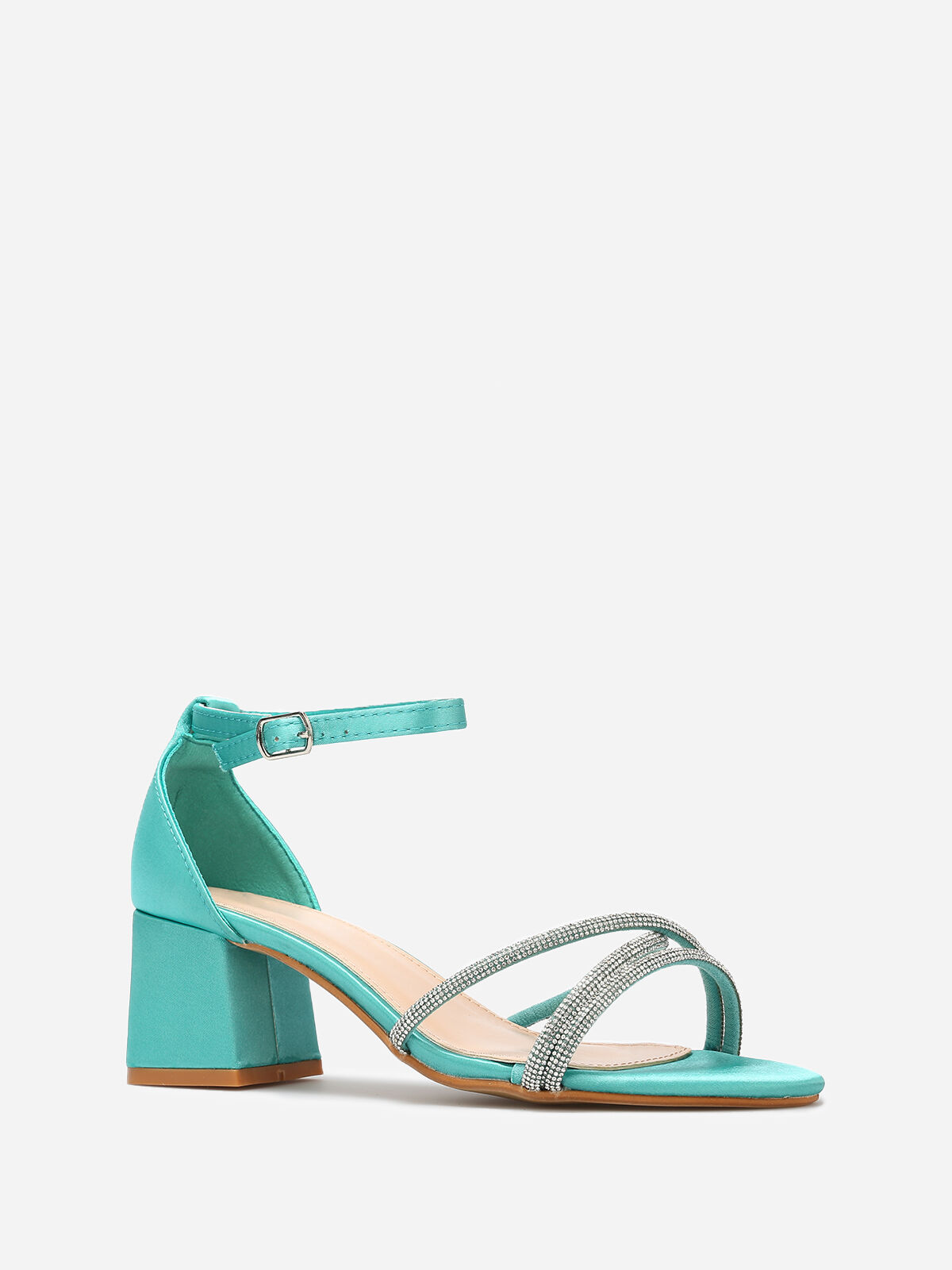Sandales satinées à strass- Vert clair