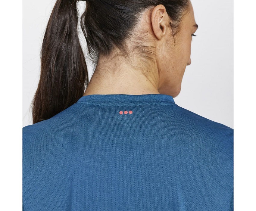 Saucony Stopwatch Hardloopshirt Korte Mouwen Blauw Dames