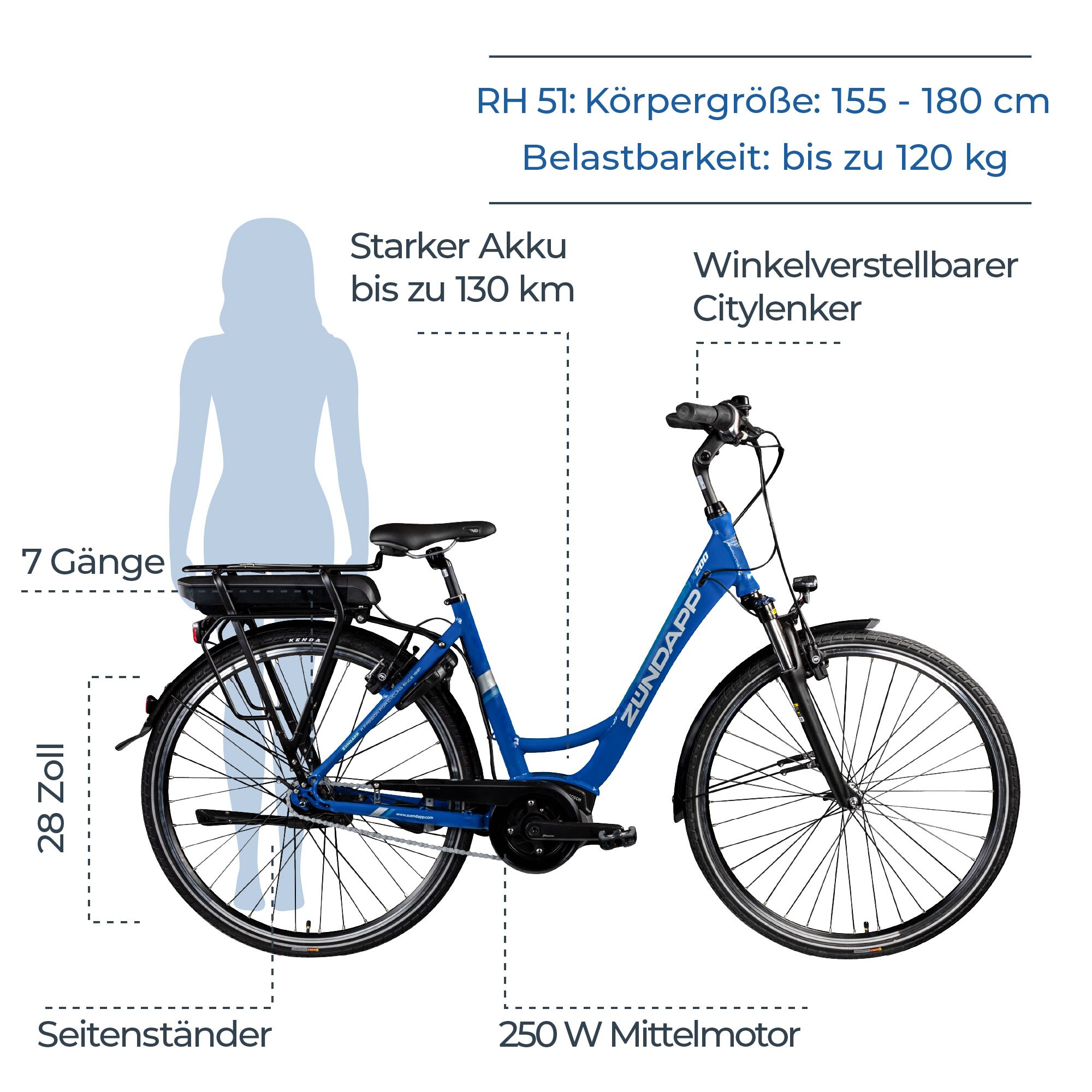 Zündapp X200 E Bike Damenfahrrad 155 - 180 cm Stadtrad Pedelec Bosch