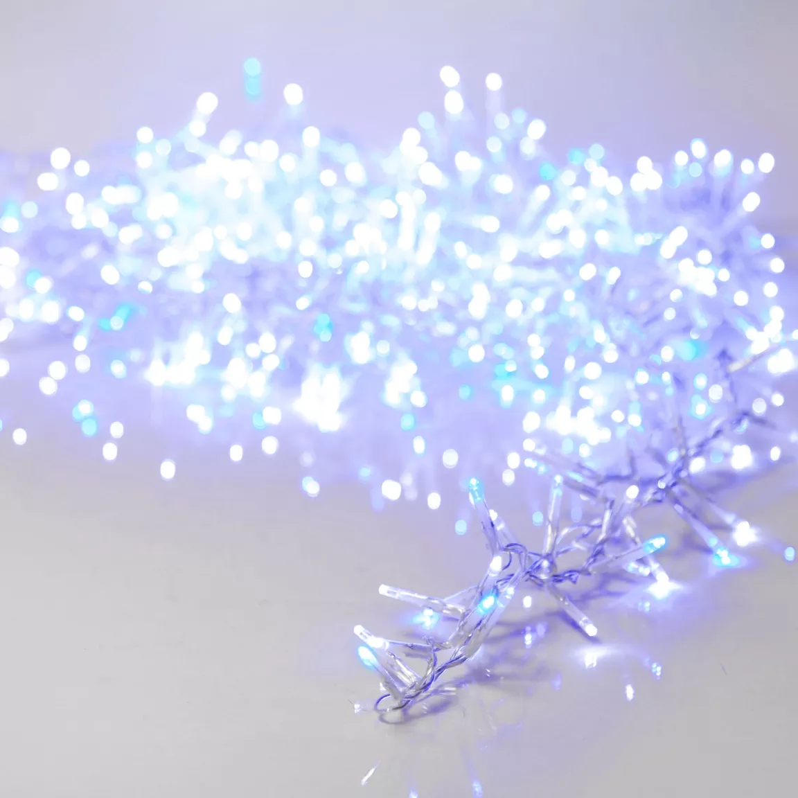 Guirlande lumineuse 16 m 750 LED câble transparent Luxe Bicolore Blanc/bleu