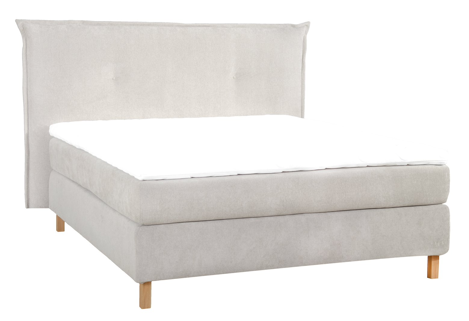 Premium 10 Kontinental 150x200 cm Tesktil Cloud 08 beige, fast/fast, XOV Premium 10 overmadrass og firkantede hvitoljede eikeben 15 cm, gavl selges separate