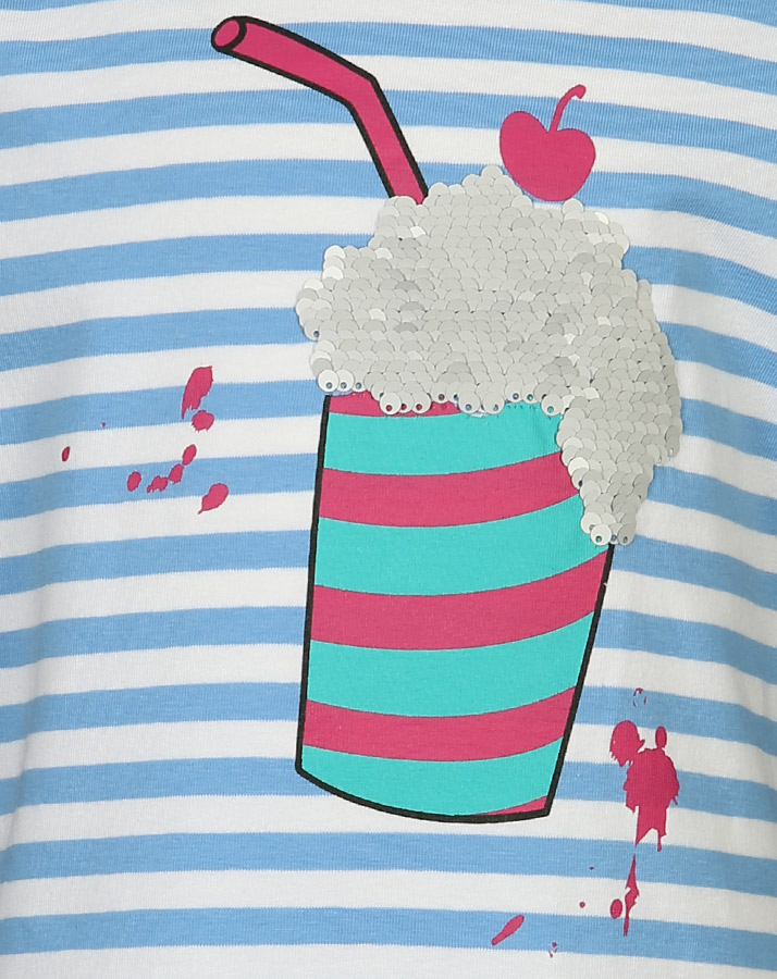 Kurzarm-Kleid MILKSHAKE mit Wendepailletten gestreift in blau/weiß