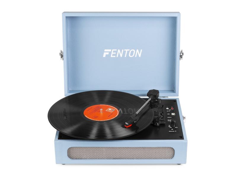 Fenton Plattenspieler mit Bluetooth RP118E Blau Hochwertiger Plattenspieler im Kofferdesign
