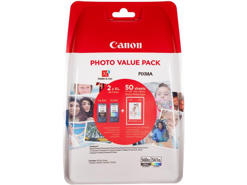 Canon Tinte PG-560XL   CL-561XL / 3712C004 Tintenset mit hoher Kapazität: 1x Schwarz, 1x Dreifarbig