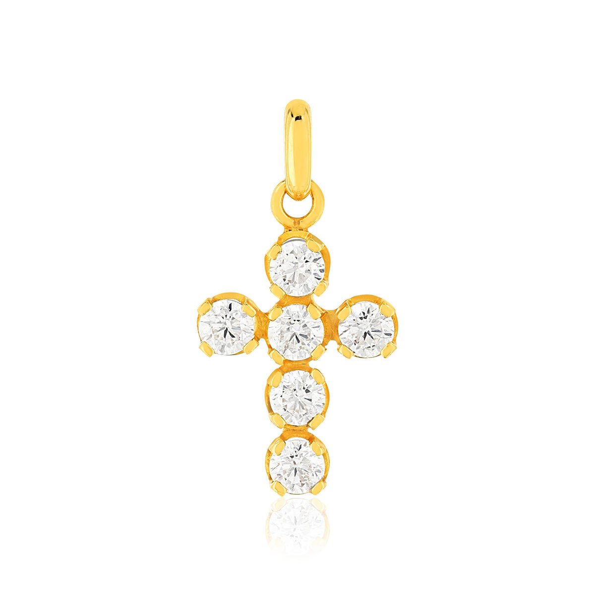 Pendentif or 375 jaune zirconias, motif croix