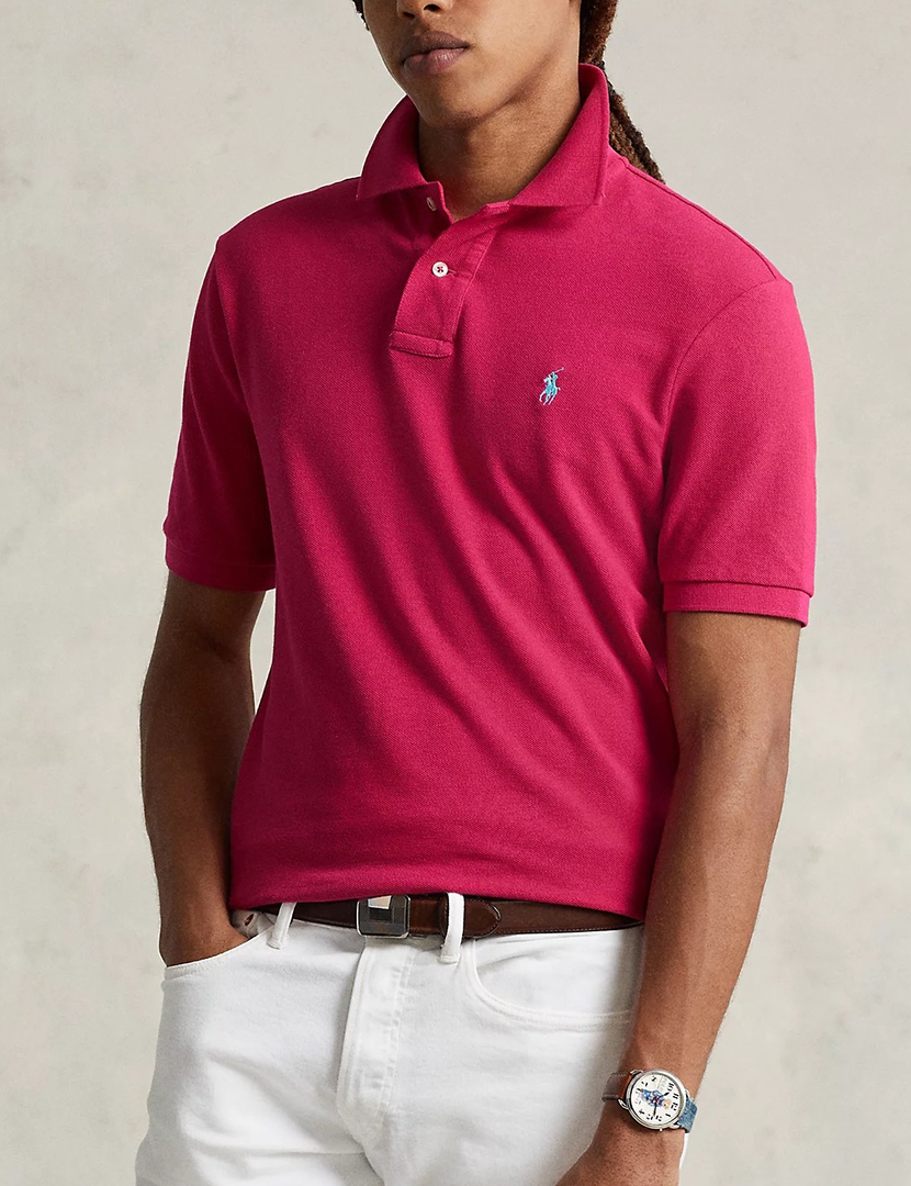 Slim Fit Pink Polo Blue Logo