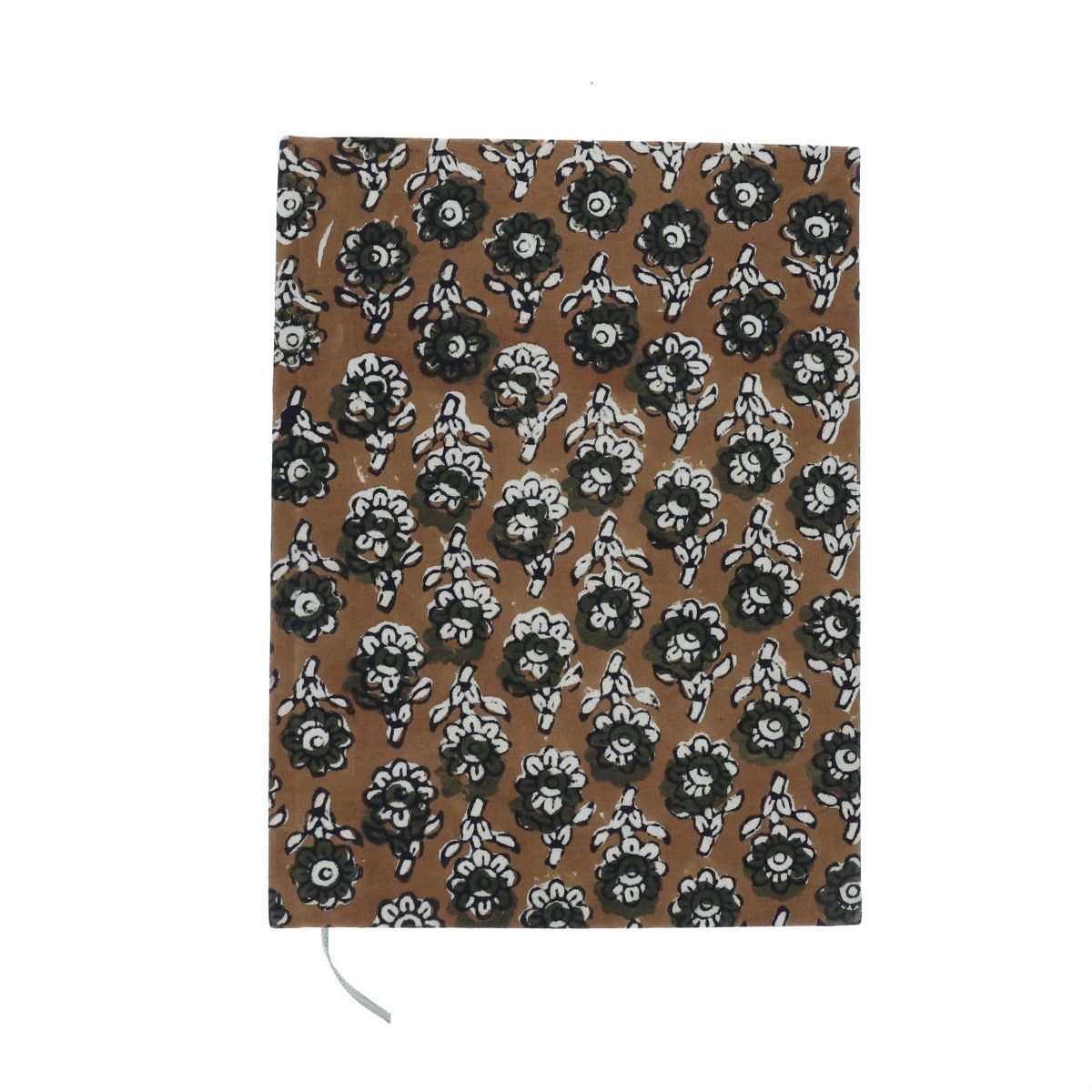 Grand carnet de notes fleuri kaki block print - Delhi d'antan Pondie Chérie