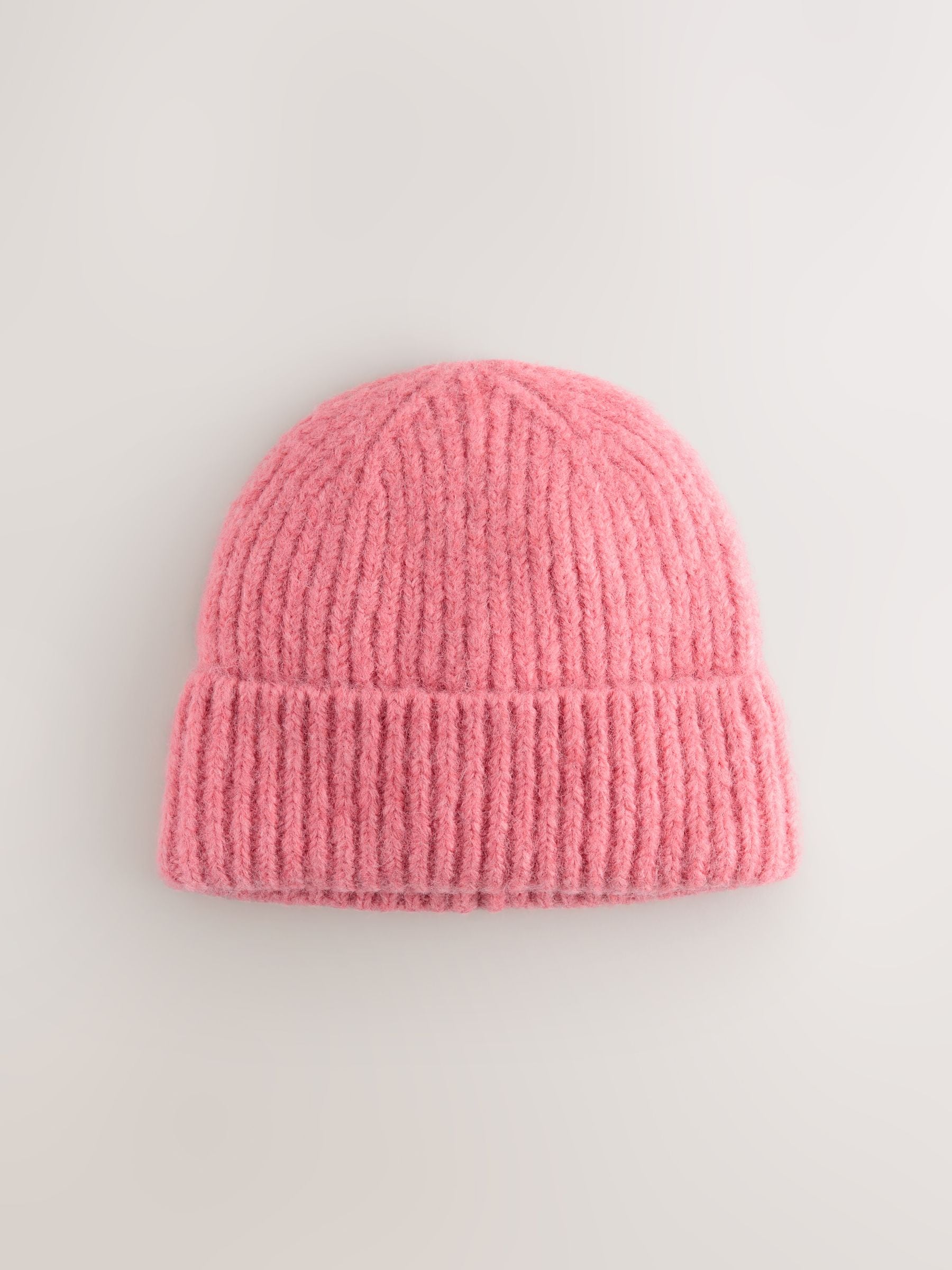 Framboosroze - Geribbelde beanie-muts met wol