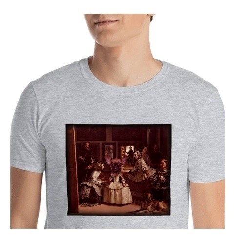 Camiseta masculina Mascochula, Las Meninas, personalizada com seu animal de estimação, cinza