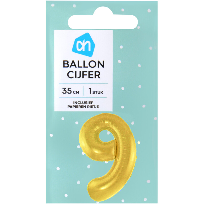 AH Folieballon nr 9 goud 36cm