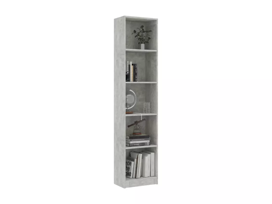 Bibliothèque à 5 niveaux Gris béton 40x24x175 cm Aggloméré
