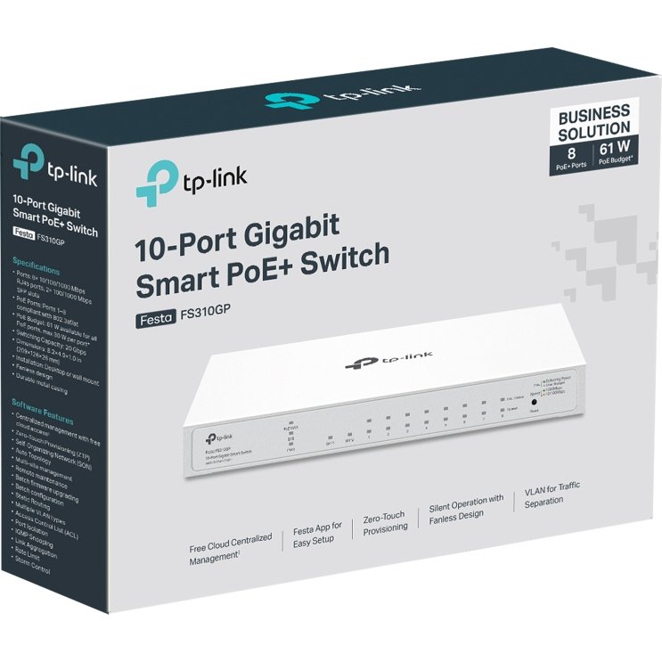 TP-Link FESTA FS310GP commutateur réseau Géré L2/L2+ Gigabit Ethernet (10/100/1000) Connexion Ethernet, supportant l'alimentation via ce port (PoE) 1U Blanc