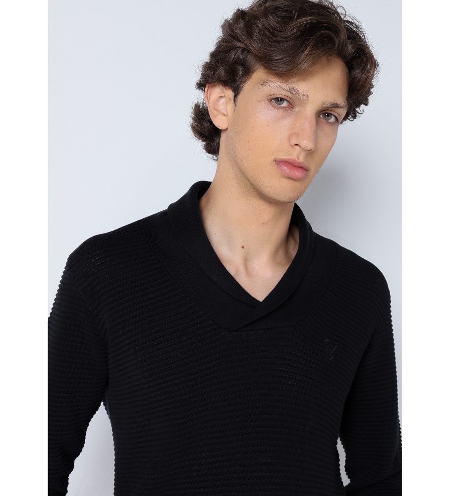 Camisa básica preta com gola cruzada Six Valves