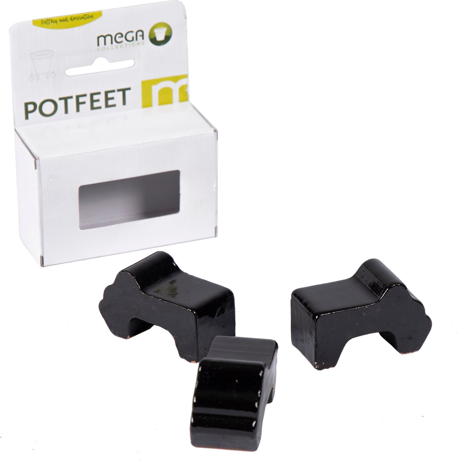 Mega Collections potsteun zwart 3 stuks 13 x 5,5 x 8 cm