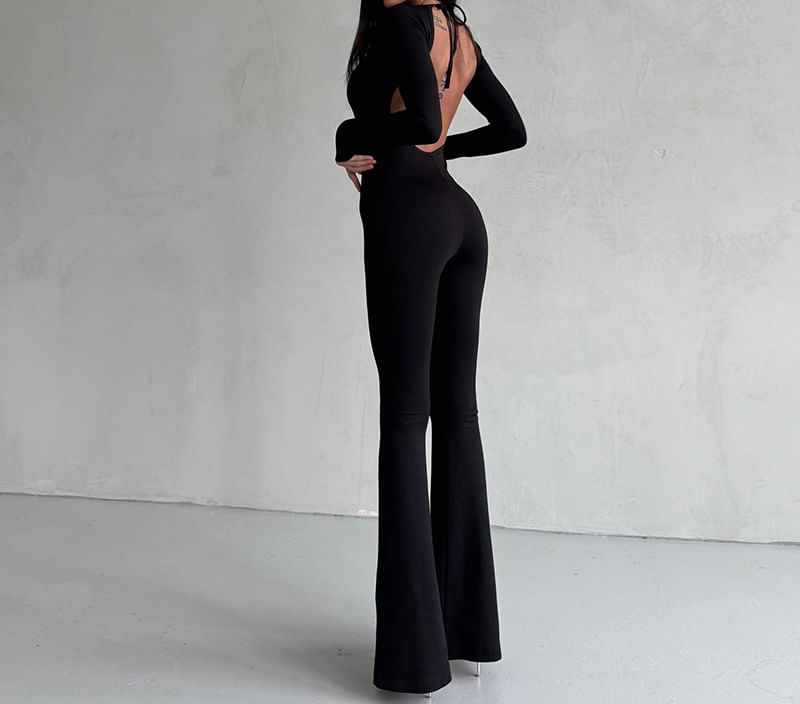 SugaSaurus - Lange mouwen jumpsuit met ronde hals en effen kleur