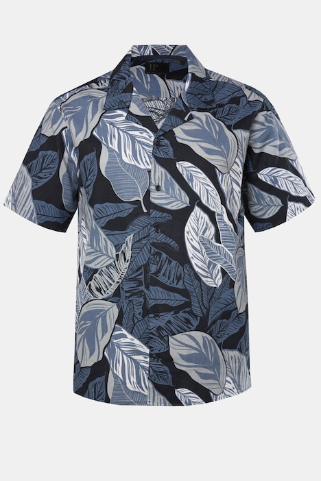 Leinenmix-Hemd, Halbarm, Allover-Print, Cuba-Kragen, Modern Fit, bis 8 XL
