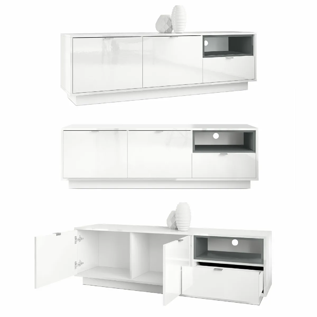 MPC Meuble TV Blanc Béton LED