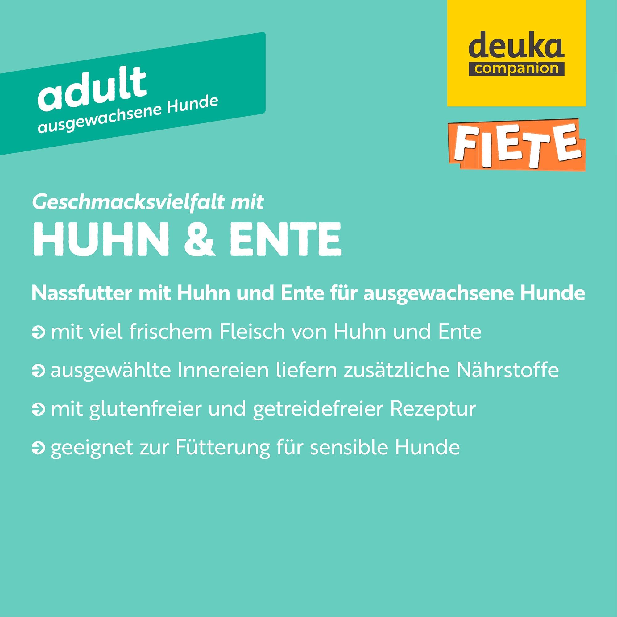 FIETE Geschmacksvielfalt mit Huhn & Ente - Nassfutter für Hunde