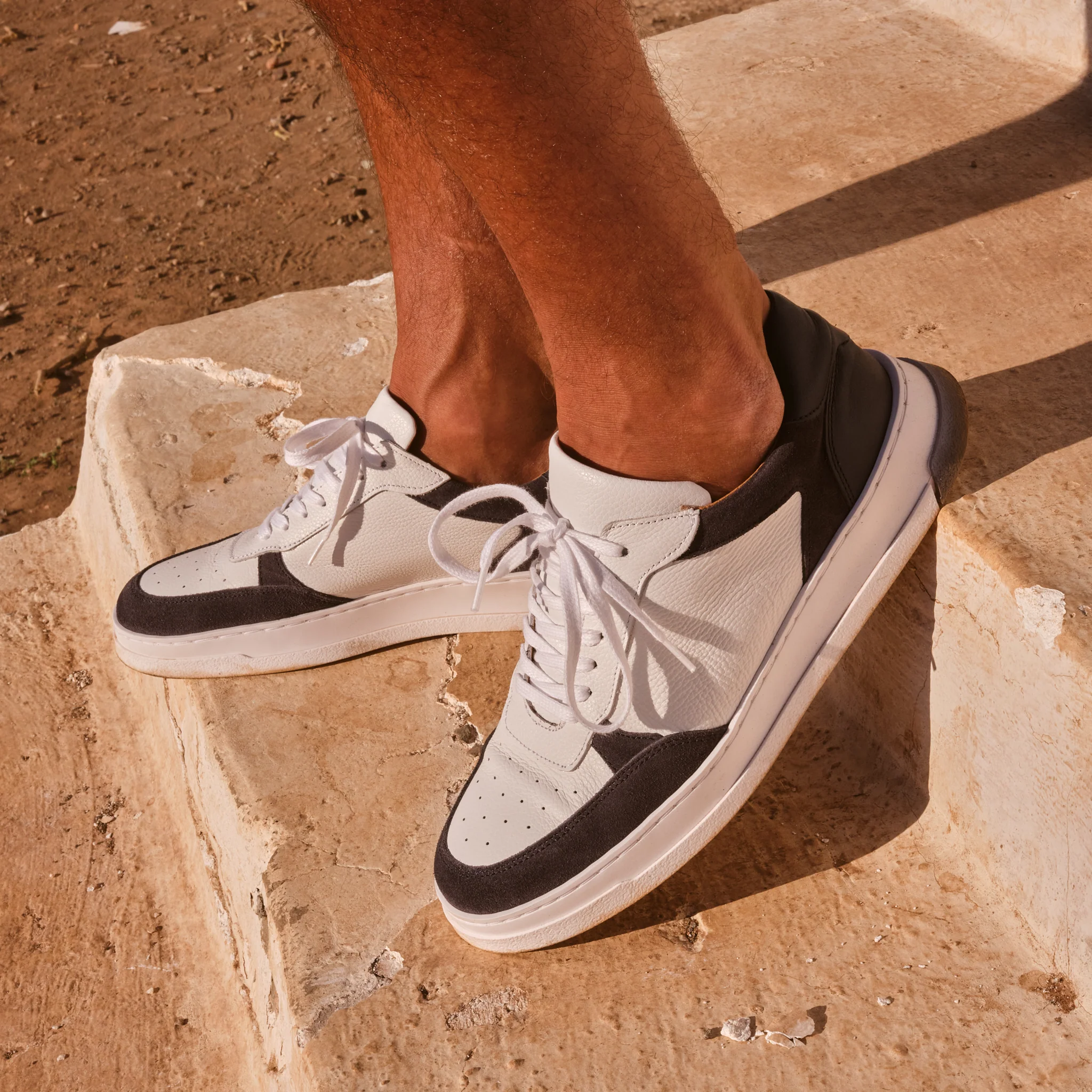 Dutone-Sneakers / Basket en cuir blanc marine