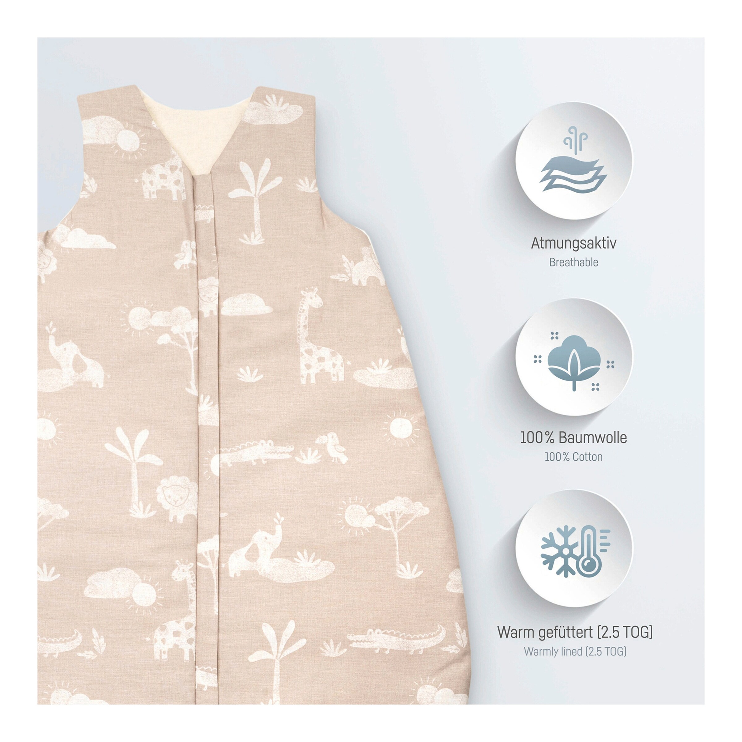 Julius Zöllner Ganzjahresschlafsack Organic Cotton 2.5 TOG Jungle Dream