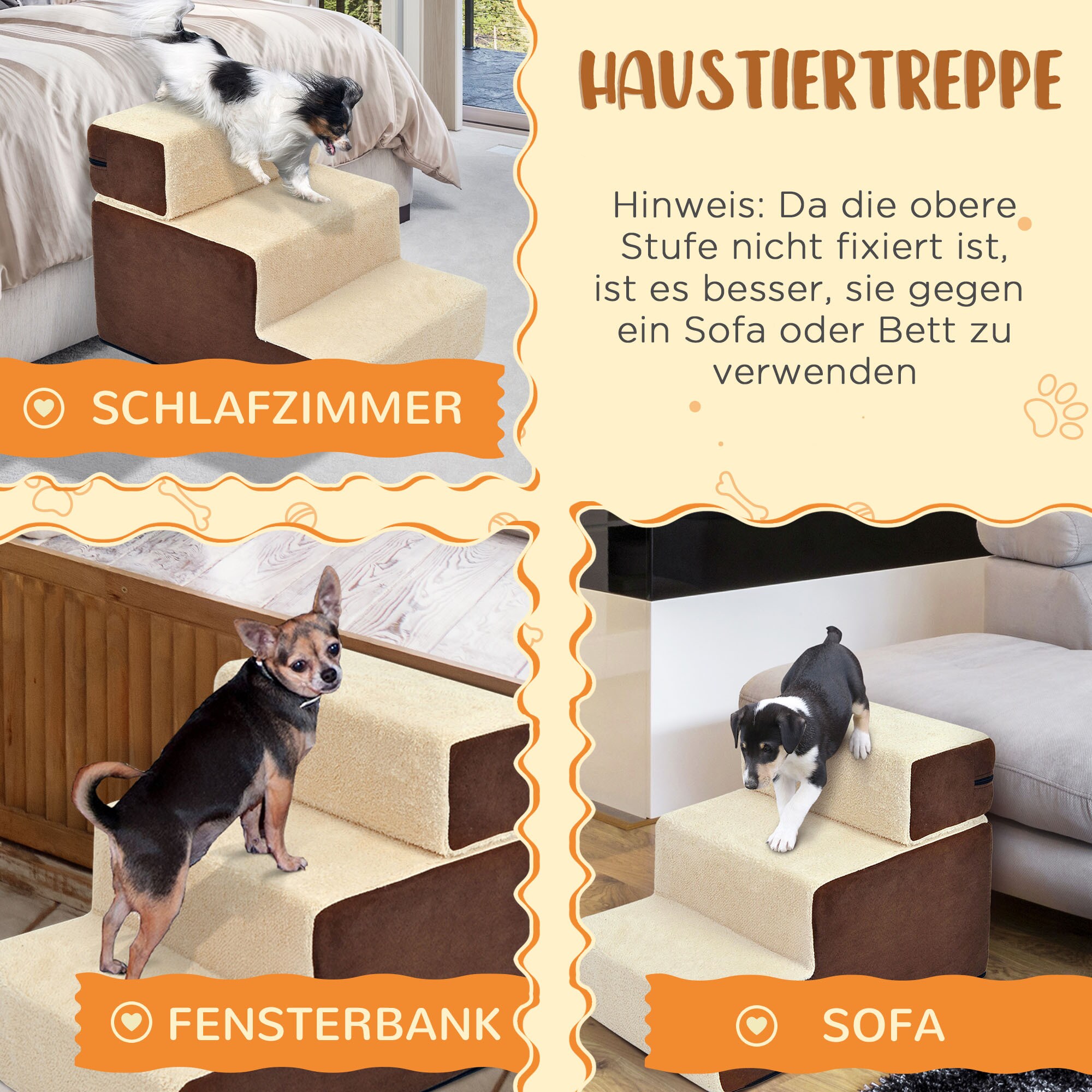 PawHut Hundetreppe mit Plüsch beige 54 x 40 x 39 cm (LxBxH)