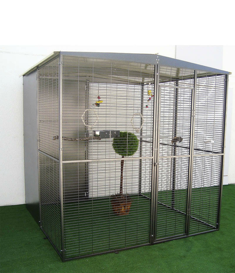 Volière de jardin pour perroquets de 4m² à toit deux pentes