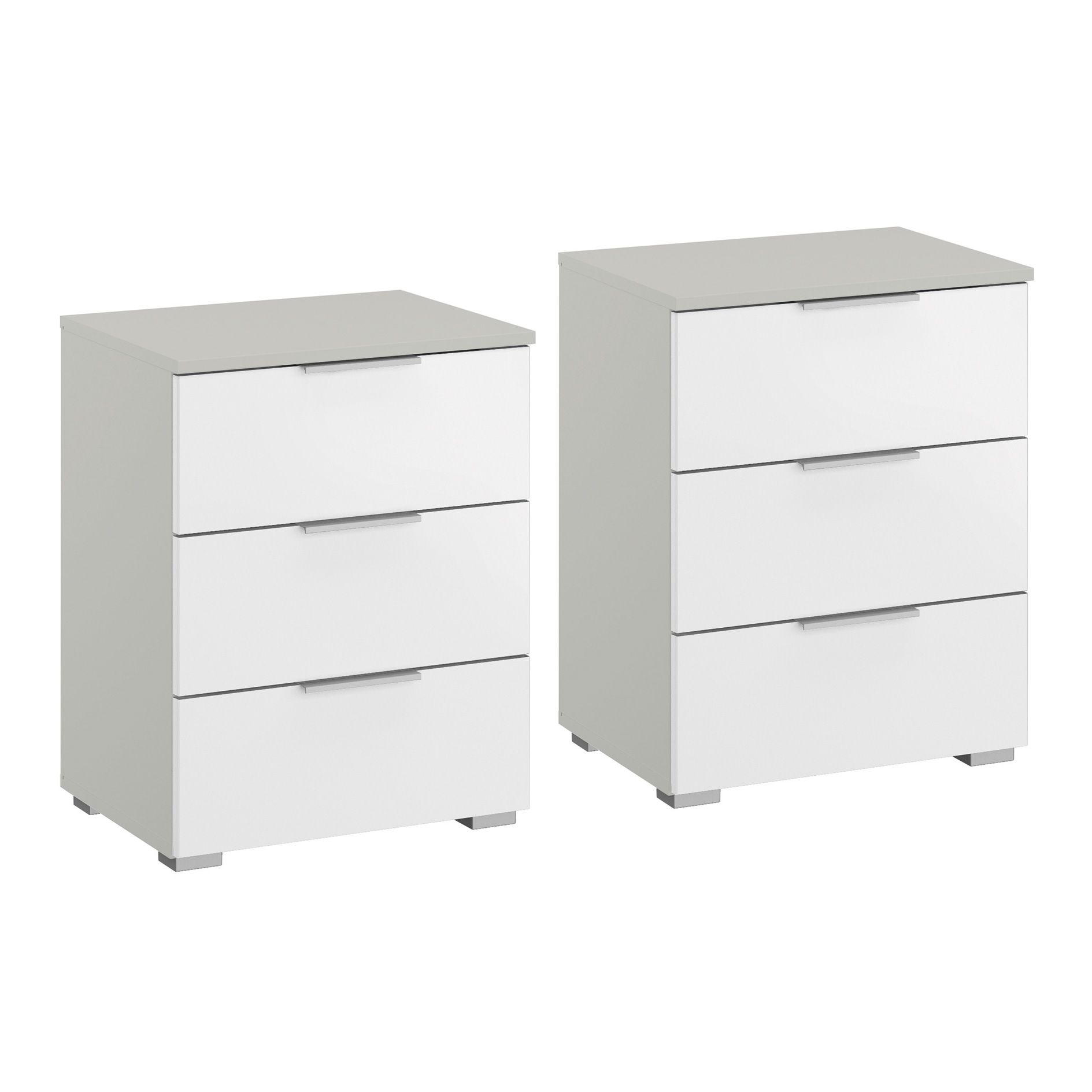 2er-Set-Nachttisch - alpinweiß-seidengrau - 3 Schubkästen - 47 cm