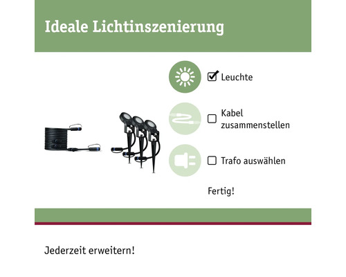 Paulmann Plug & Shine LED grondpen verlengset IP67 dimbaar 3x6W 270 lm 3000K Sting antraciet 230/24V 3 stuks