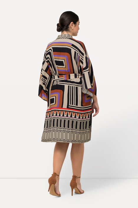 Kimono, grafischer Druck, offene Form, 3/4-Arm