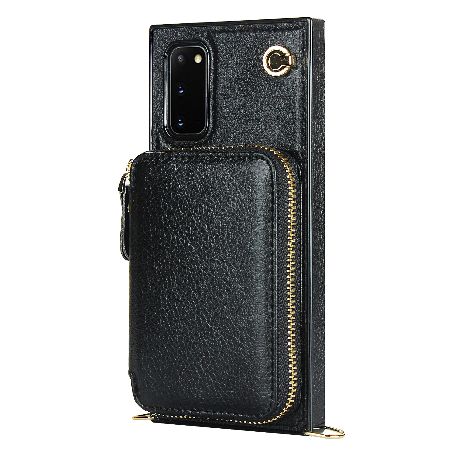Samsung Galaxy S20 / S20 5G Necklace Leder Schutz Hülle mit Kartenfächer   Handykette (140cm) - Schwarz