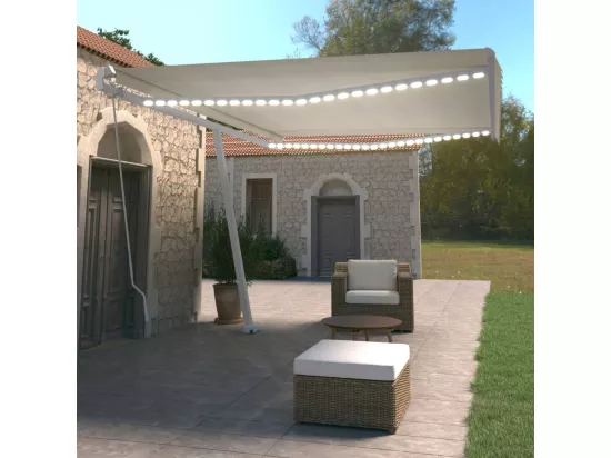 Auvent manuel rétractable avec LED 500x350 cm Crème