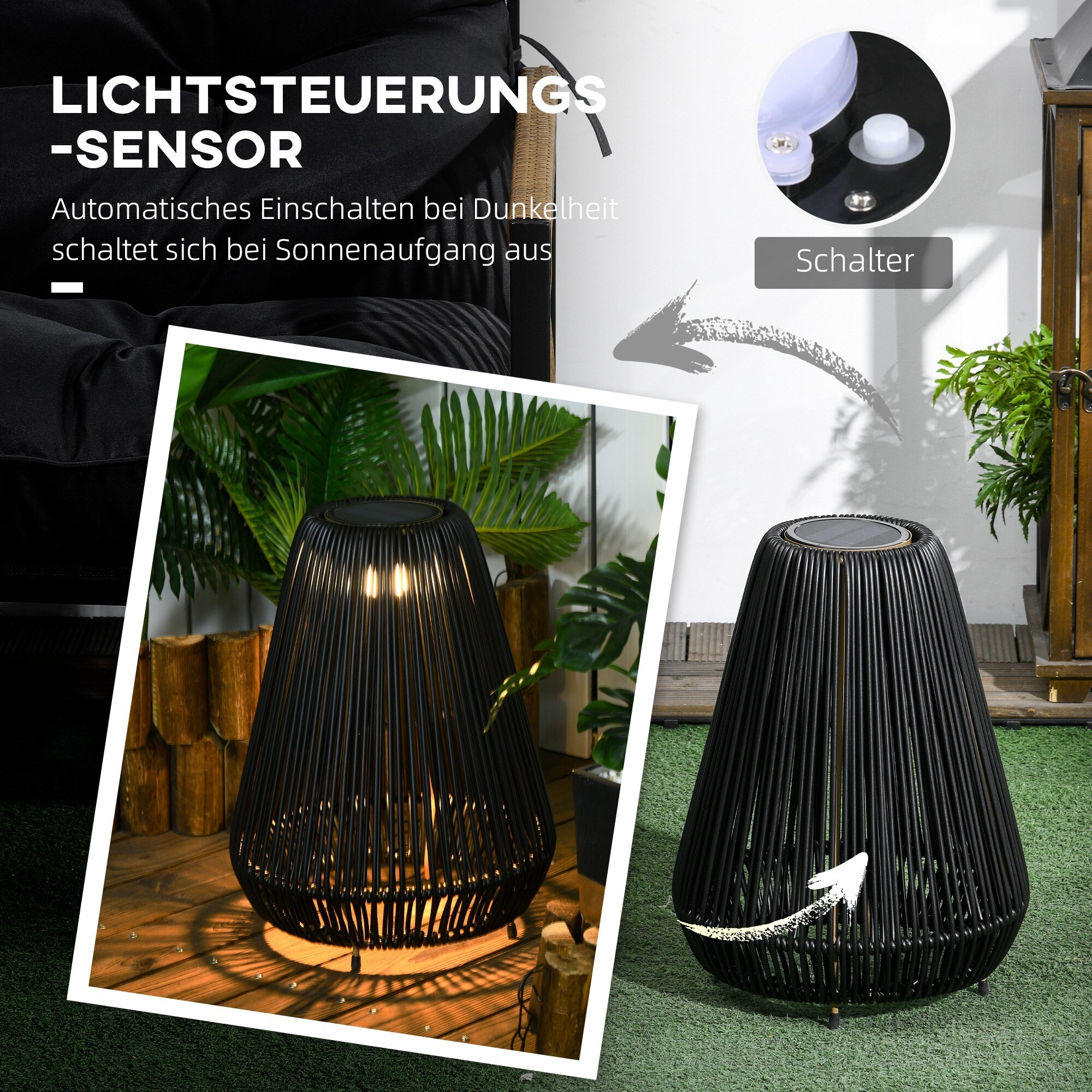 Outsunny Solarleuchte mit Lichtsensor schwarz Ø27 x 37H cm