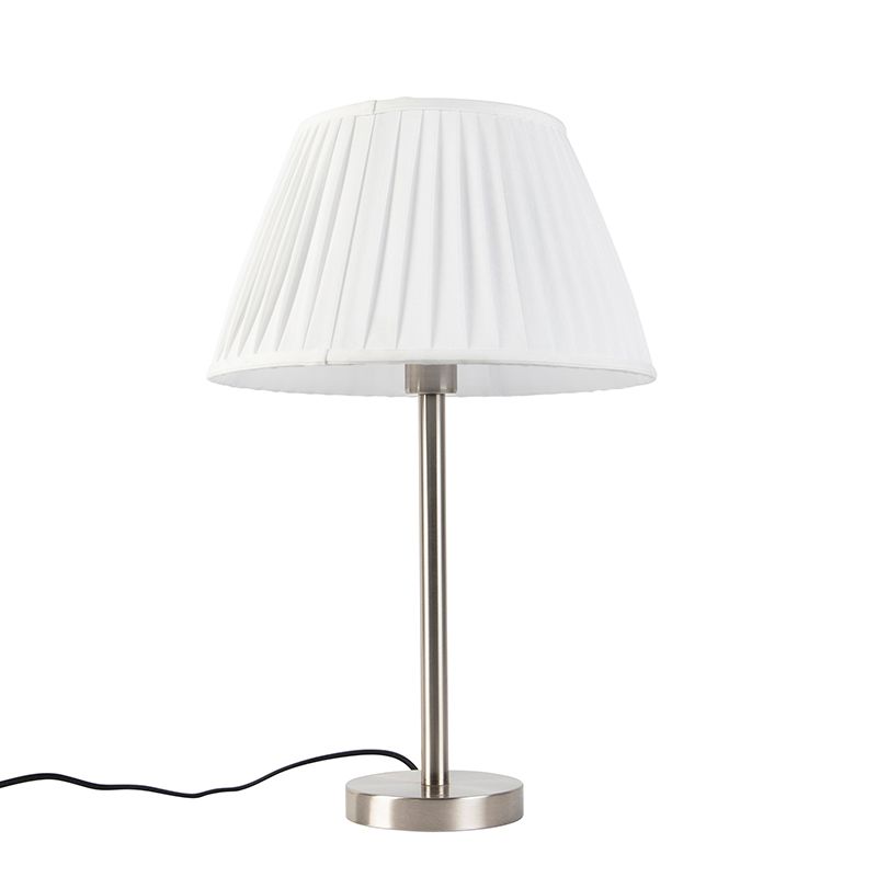 Klassiek tafellamp staal met plissé kap wit 35 cm - Simplo