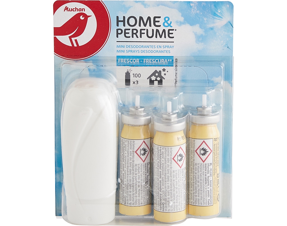 AMBIENTADOR AUCHAN MINI SPRAY FRESCURA COM RECARGAS 3X15ML