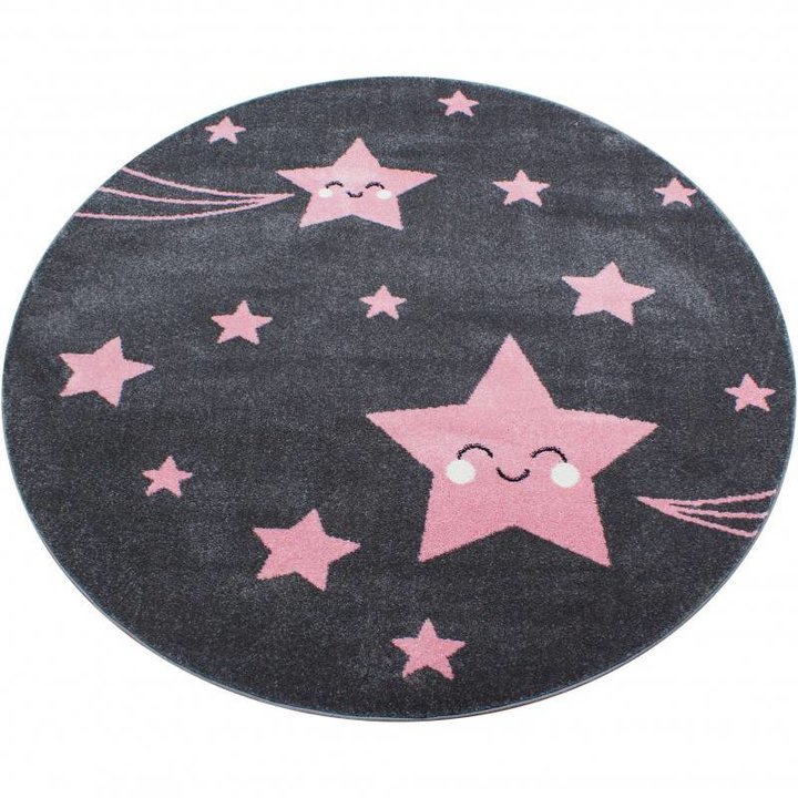 Kindervloerkleed - Sterren Roze Rond