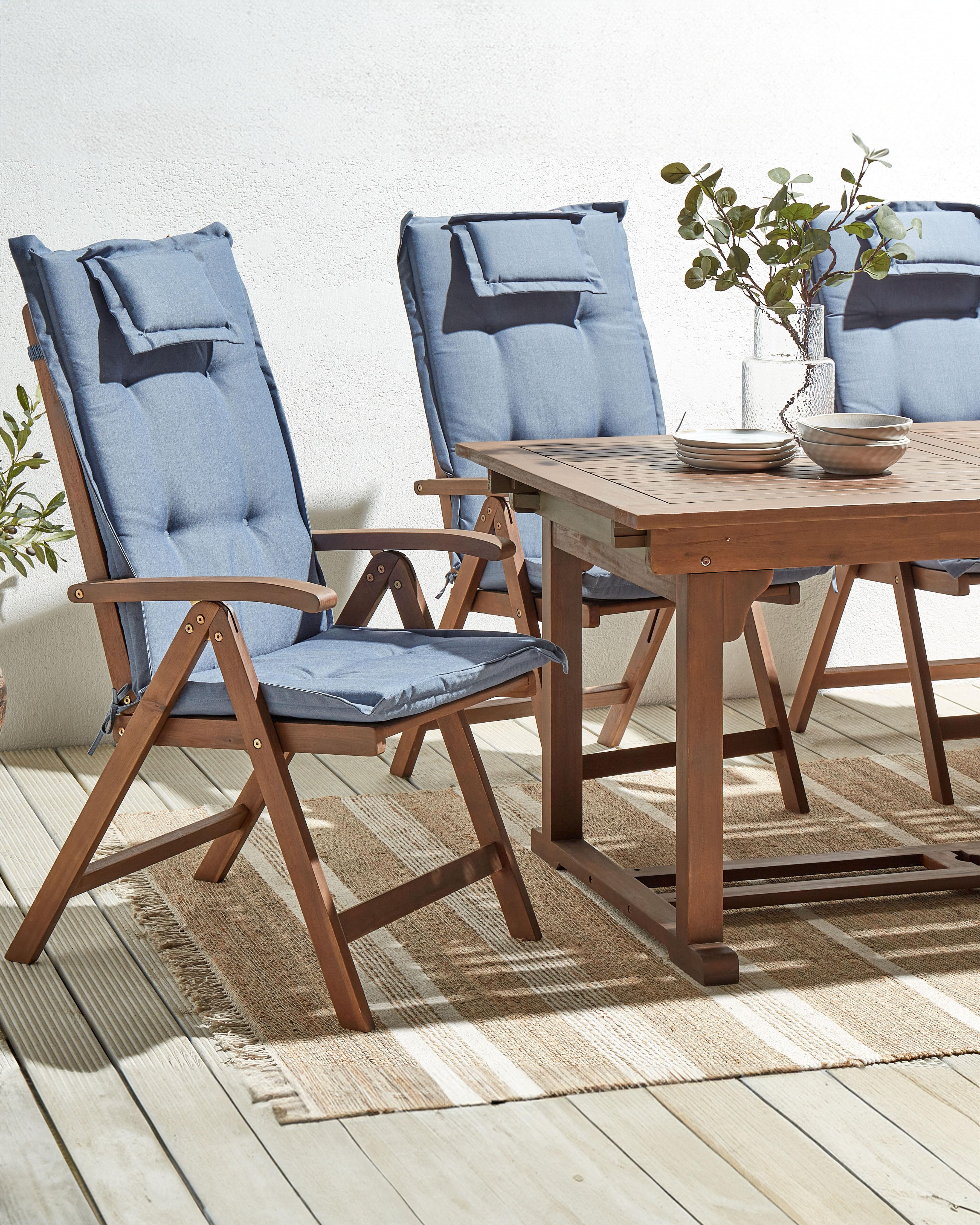 Set van 6 stoelen met zitkussen AMANTEA Acaciahout Blauw