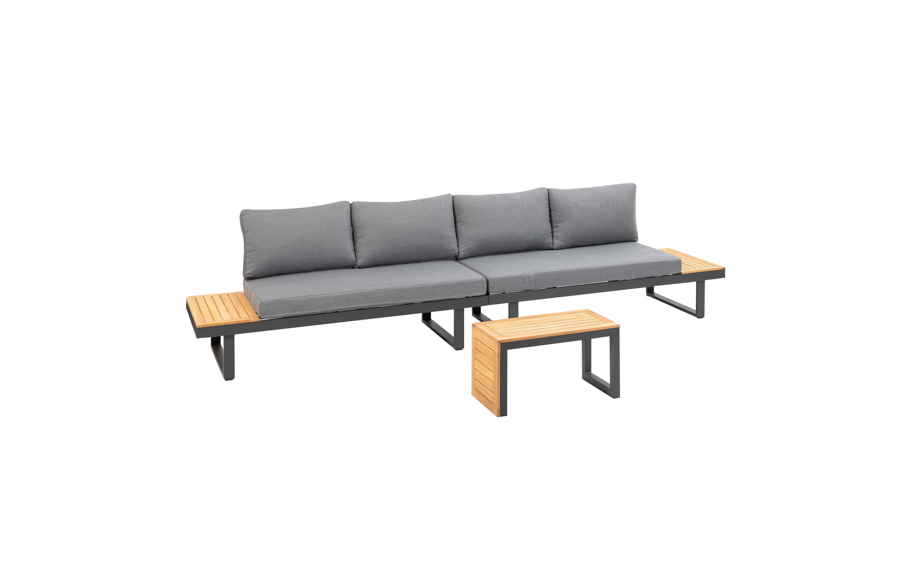 Loungeset Ascona, Anthrazit, 4 Sitzplätze<br>Zwei Sofas und ein Beistelltisch für Garten, Terrasse oder Balkon